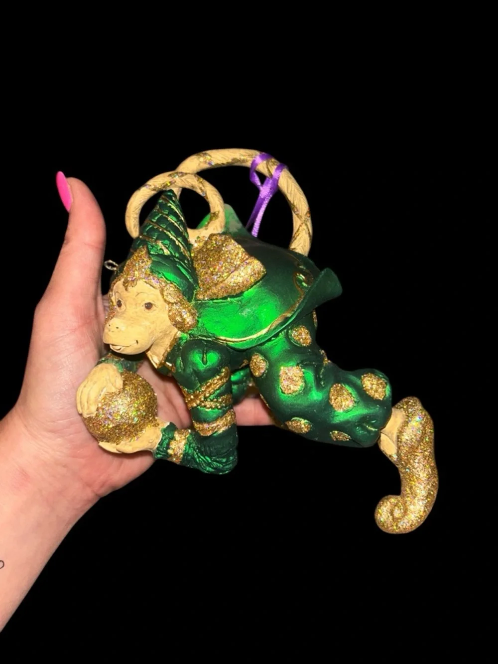 Vintage Mark Robert’s Green and Gold Fantasy Monkey Ornament